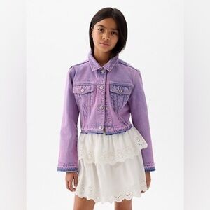 Gap Kids Girls Pink Purple Icon Wash Cropped Denim Jean Jacket XL (A1)‎